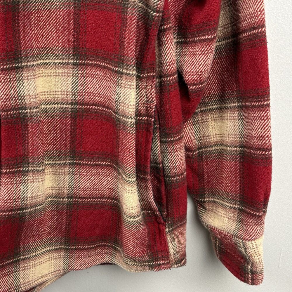 Orvis Men’s Medium Shacket Long Sleeve Shirt Red Beige Pocket Button Up Heavy - Picture 6 of 13